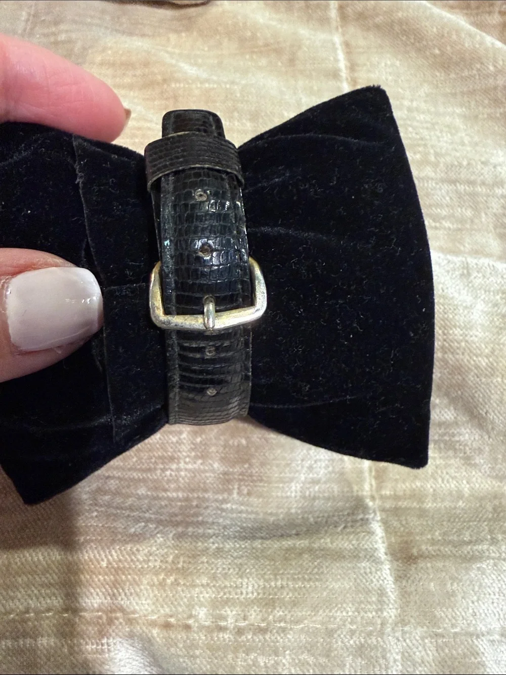 Vintage Omicron tank watch with blue sapphire and genuine lizard strap
